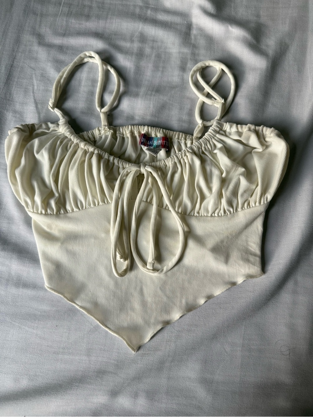 Cream Tie-Front Handkerchief Hem Cami Top